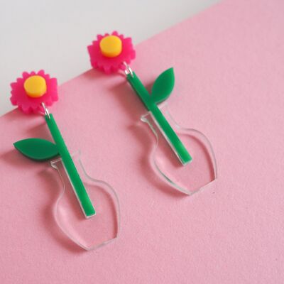 Rosa Gänseblümchen-Ohrring aus Acryl