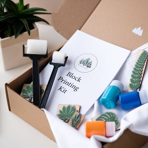 Block printing DIY kit, textile stamp kit