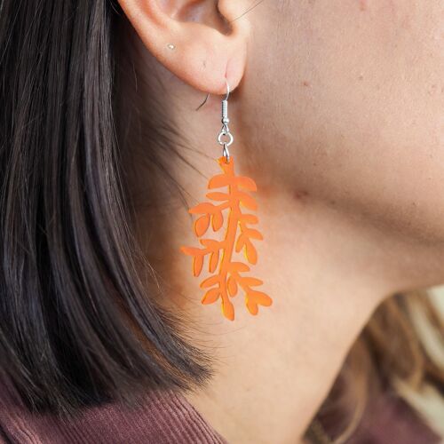 Acrylic drop botanical orange earring