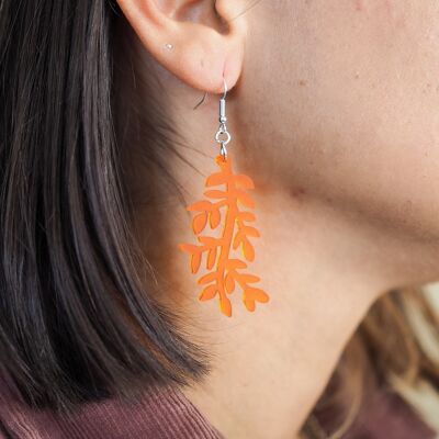Boucle d'oreille orange botanique goutte acrylique