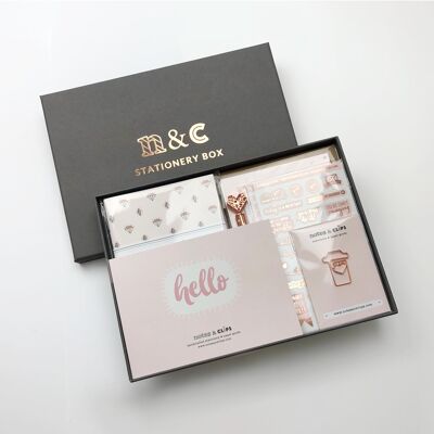 10 Piece Blush & Rose Gold Stationery Box with Hello Sentiment