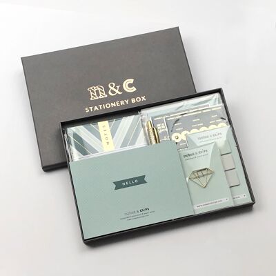 10 Piece Green & Gold Stationery Box with Hello Sentiment