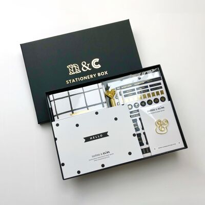 10 Piece Black & Gold Stationery Box with Hello Sentiment