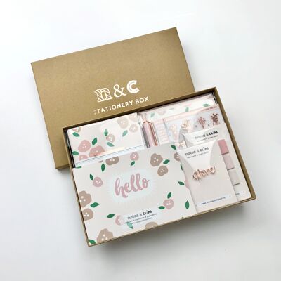 10 Piece Floral & Rose Gold Stationery Box with Hello Sentiment