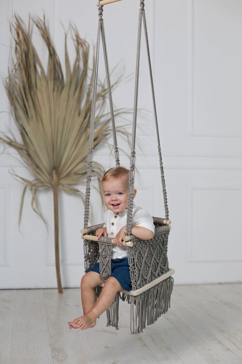 Macrame baby swing in grey color