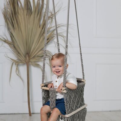 Macrame baby swing in grey color