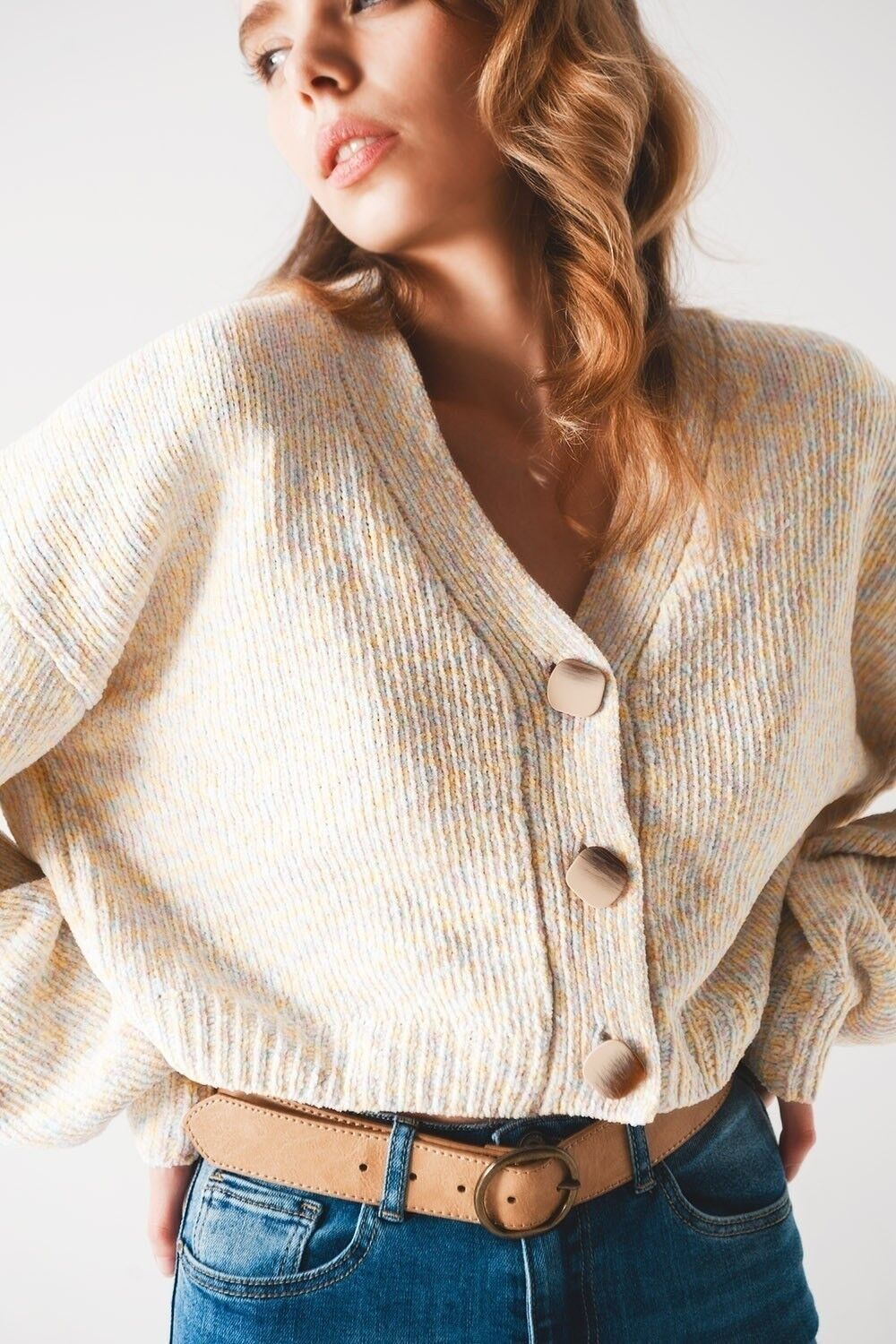 Cardigan in maglia di ciniglia color beige