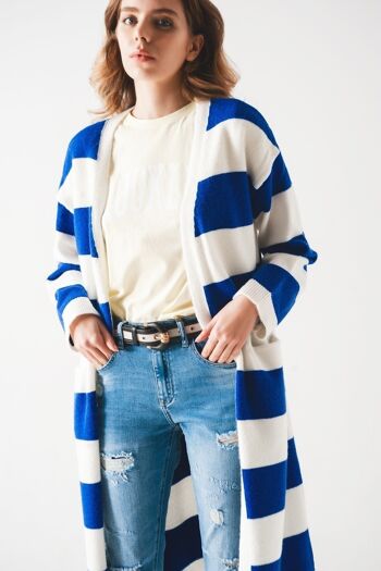 Maxi cardigan à rayures en tricot bleu 6
