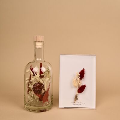 Trockenblumen Flower Bottle Rot + I Love You Karte