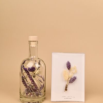 Trockenblumen Flower Bottle Lila + I Love You Karte