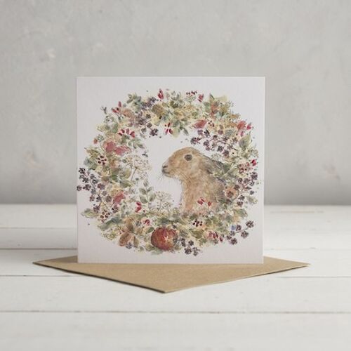 Autumn Hare Wreath Greetings Card