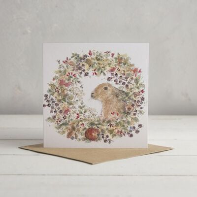 Autumn Hare Wreath Greetings Card