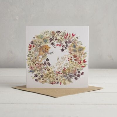 Autumn Dormouse Wreath Greetings Card