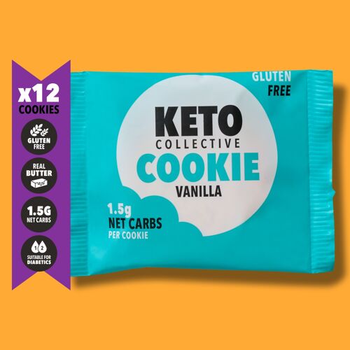 NEW KETO COOKIES - VANILLA 1.5g NET CARBS - 12 x 30g COOKIES