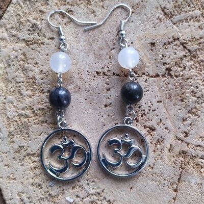 White agate and OM symbol earrings