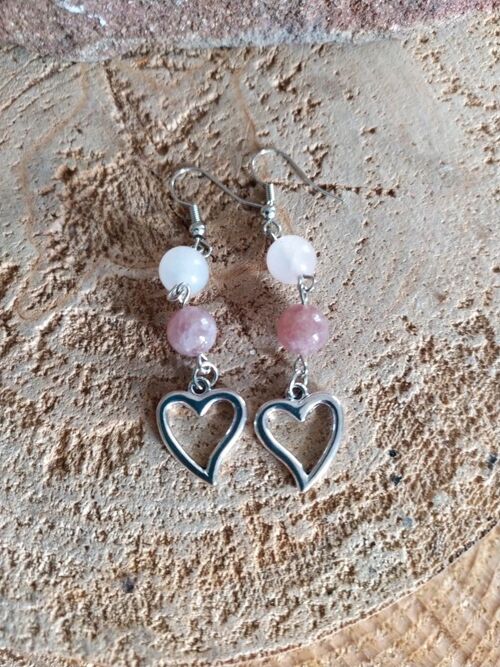 Boucles d'oreilles quartz rose et quartz fraise