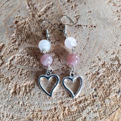 Boucles d'oreilles quartz rose et quartz fraise