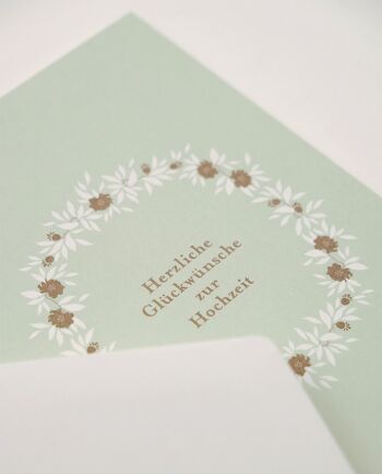 Carte de Mariage Fleurs Dorées, avec Enveloppe 2