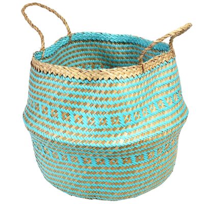 Grand panier en jonc de mer - Turquoise