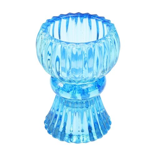 Double ended glass candle holder - Blue