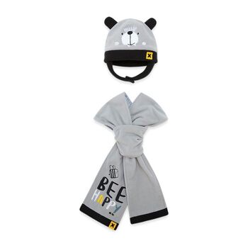 Bonnet et écharpe polaire ours gris garçon Bee Happy - 11310154 1