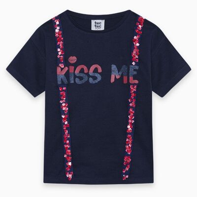 Camiseta punto manga corta niña azul kiss me - 11290541