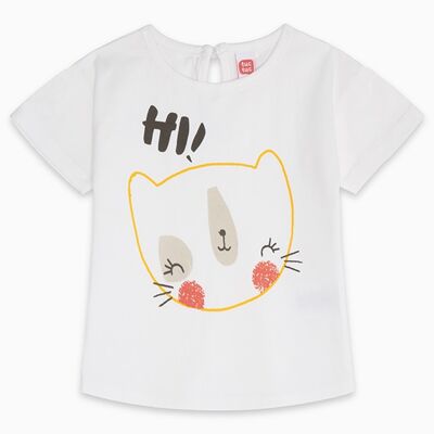 Camiseta punto manga corta gato niña blanca hi!my friend - 11290439