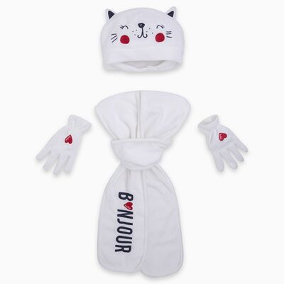 Gorro, bufanda y guantes polar gata niña blanco les parisiens - 11290414