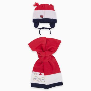 Bonnet et écharpe tricot rouge ecole des arts fille - 11290155 2