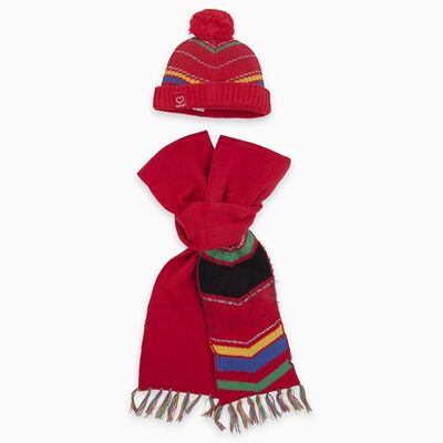 Gorro y bufanda tricot pompom niña rojo color jungle - 11290472