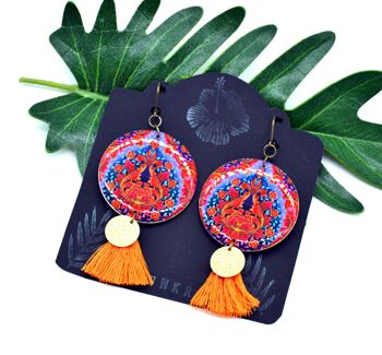 Boucles d'oreilles indienne bijou ethnique coloré motifs indien rajasthan paisley orange bleu or 4