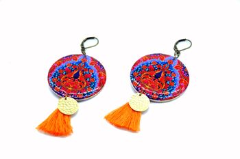 Boucles d'oreilles indienne bijou ethnique coloré motifs indien rajasthan paisley orange bleu or 5