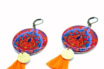 Boucles d'oreilles indienne bijou ethnique coloré motifs indien rajasthan paisley orange bleu or 6
