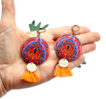 Boucles d'oreilles indienne bijou ethnique coloré motifs indien rajasthan paisley orange bleu or 7