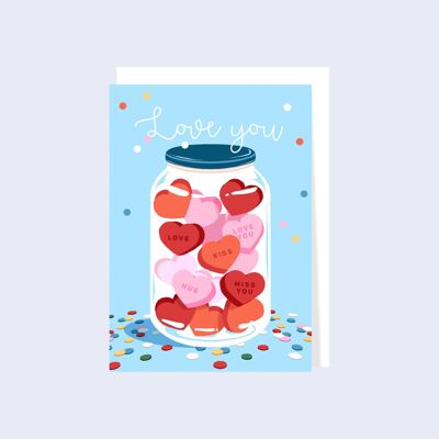 Valentine`s day card - I love you, Jar with hearts