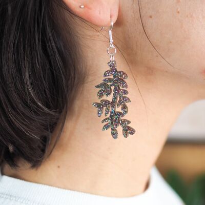 Acrylic leaf drop dangle rainbow glitter earring