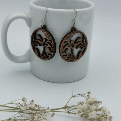 Boucles d'oreilles en bois motif floral