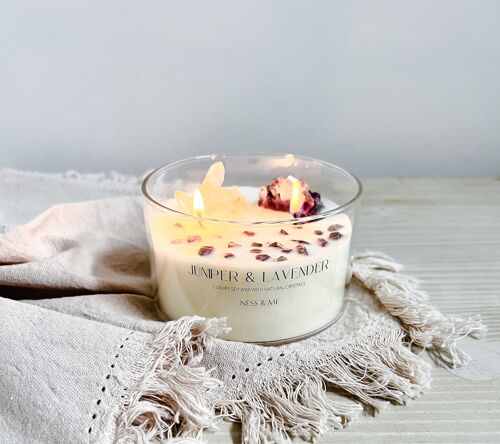 Luxury 2-Wick Crystal Soy Wax Candle - Lavender & Juniper 280g