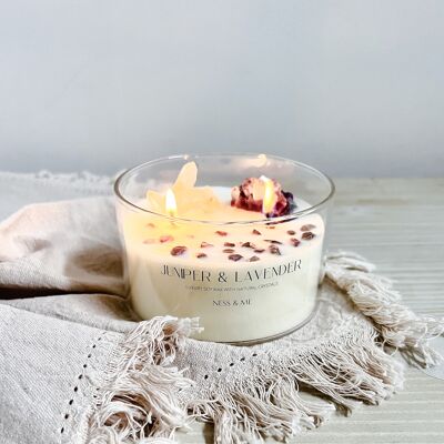 Luxury 2-Wick Crystal Soy Wax Candle - Lavender & Juniper 280g