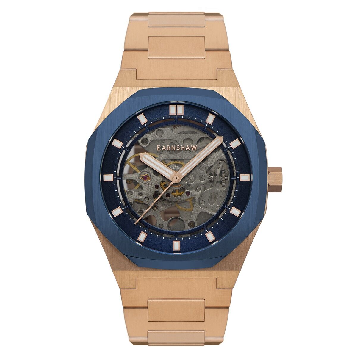 ES-8142-88 - Reloj Earnshaw Skeleton Automático para Hombre - Correa de Acero Inoxidable - 3 Agujas - Drake