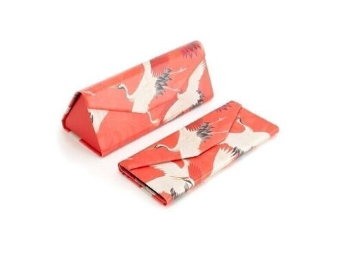 Foldable spectacle case, White and red cranes, Japanese birds