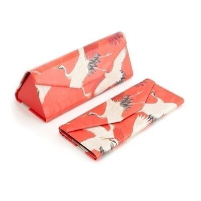 Foldable spectacle case, White and red cranes, Japanese birds