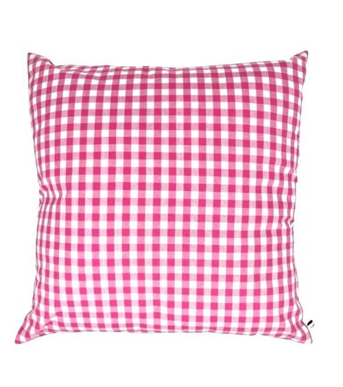 sustainable cushion in Vichy square + inner cushion - 45x45cm - fuchsia and white - Oeko-tex cotton - handmade in Nepal