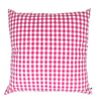 coussin durable en carré Vichy + coussin intérieur - 45x45cm - fuchsia et blanc - coton Oeko-tex - fait main au Népal