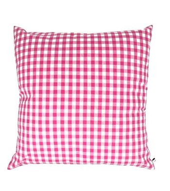 coussin durable en carré Vichy + coussin intérieur - 45x45cm - fuchsia et blanc - coton Oeko-tex - fait main au Népal 1