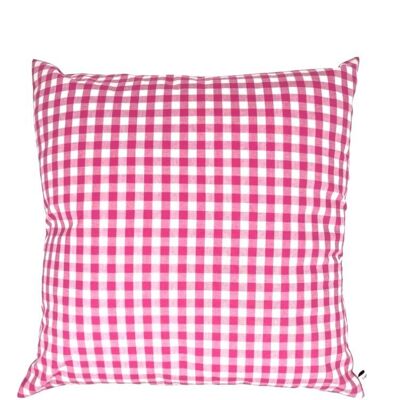 sustainable cushion in Vichy square + inner cushion - 45x45cm - fuchsia and white - Oeko-tex cotton - handmade in Nepal