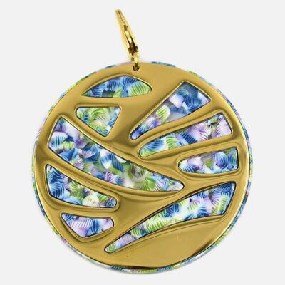 Pendentifs - Pendentif Acier Inoxydable Fond Motif Marbré En Résine 6 Cm - 5596