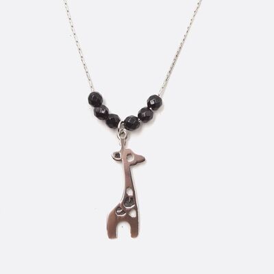 Colliers - Collier Acier Inoxydable Girafe Et 5 Perles De Verre - 4012