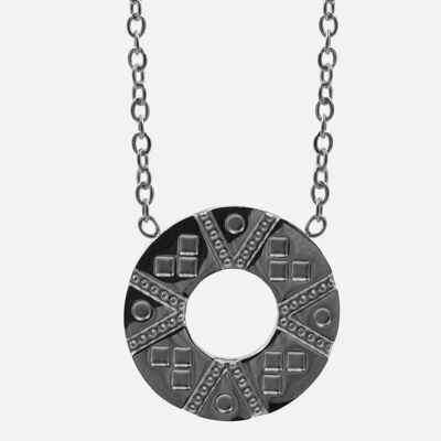 Colliers - Collier Court Acier Inoxydable Médaillon Cercle avec Motif Géométrique - 14396