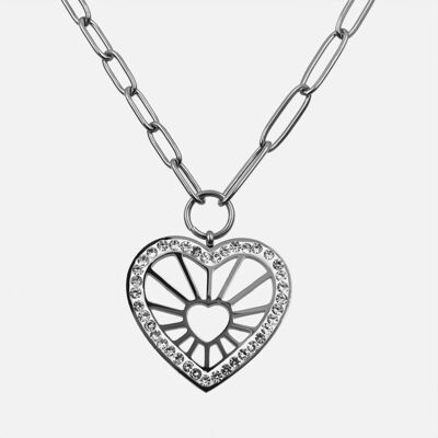 Colliers - Collier Acier Inoxydable Coeur Strass Filigrane 45 cm - 15534